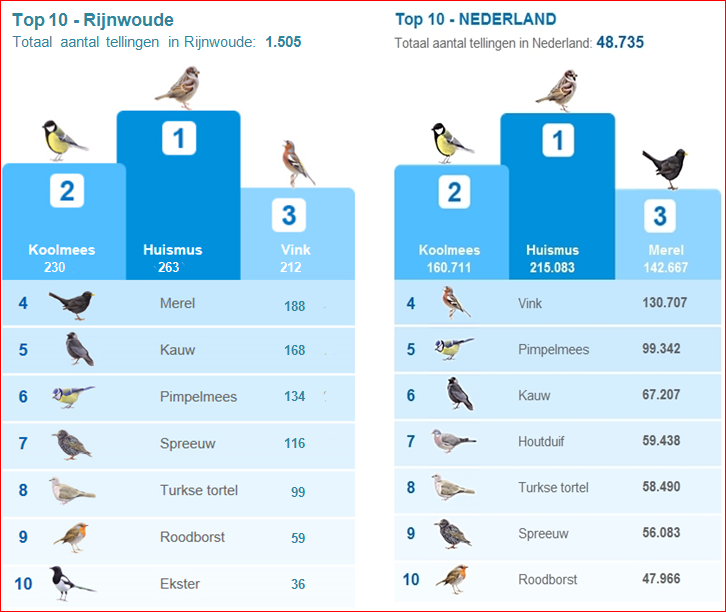 Tuinvogeltelling 2012 - Top 10